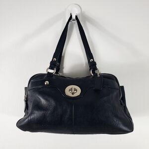 Coach Penelope Black Pebbled Leather Turnlock Satchel Shoulder Bag